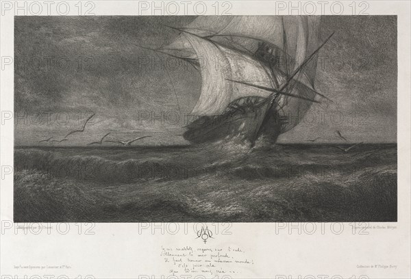 The Phantom Ship, or On the Waves, 1872. Theophile Narcisse Chauvel (French, 1831-1909), Lemercier & Cie.. Lithograph; sheet: 37 x 50.2 cm (14 9/16 x 19 3/4 in.); image: 19 x 35 cm (7 1/2 x 13 3/4 in.).