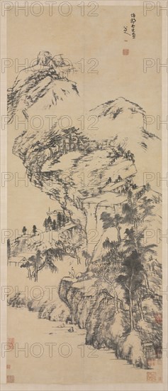 Landscape after Guo Zhongshu, mid 1600s-1705. Bada Shanren (Chinese, 1626-1705). Hanging scroll, ink on paper; image: 109.9 x 56.4 cm (43 1/4 x 22 3/16 in.); overall: 247.7 x 84.5 cm (97 1/2 x 33 1/4 in.).