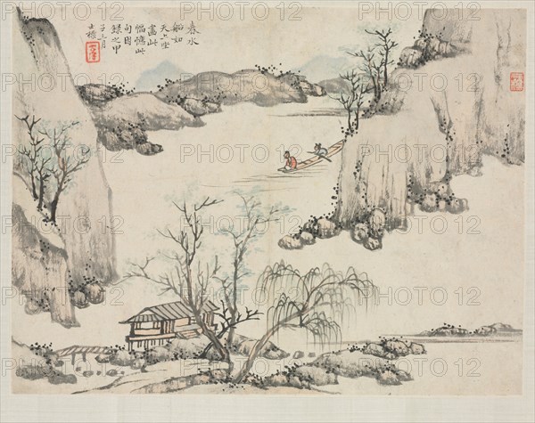 Landscape Album in Various Styles: Boating in Spring Water, 1684. Zha Shibiao (Chinese, 1615-1698). Album leaf, ink and light color on paper; overall: 29.9 x 39.4 cm (11 3/4 x 15 1/2 in.).