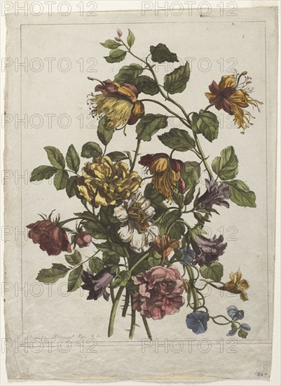 Bouquet. Jean-Baptiste I Monnoyer (French, c. 1636-1699). Etching and engraving, hand colored