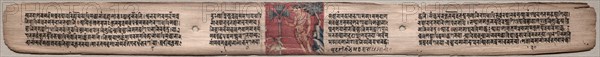 Leaf from Gandavyuha: Sudhana Addresses a Buck, from Chapter 10 Asha (recto);, 1000-1100s. Eastern India, Pala period. Ink and color on palm leaves; average: 4.2 x 52.4 cm (1 5/8 x 20 5/8 in.).
