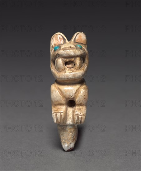 Crouching Feline, c. 500-900. Peru, Wari (?), 6th-10th Century. Stone, turquoise; diameter: 4 cm (1 9/16 in.); overall: 7 x 2.3 cm (2 3/4 x 7/8 in.).