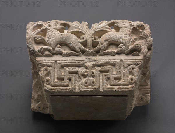 Engaged Capital with Animals, 400s - 500s. Egypt, 5th - 6th centuries, Coptic period. Limestone; overall: 21 x 34.3 x 23.2 cm (8 1/4 x 13 1/2 x 9 1/8 in.).