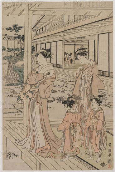 Courtesan Standing on a Veranda, early 1790s. Utagawa Toyokuni (Japanese, 1769-1825). Color woodblock print; sheet: 37.6 x 25 cm (14 13/16 x 9 13/16 in.).