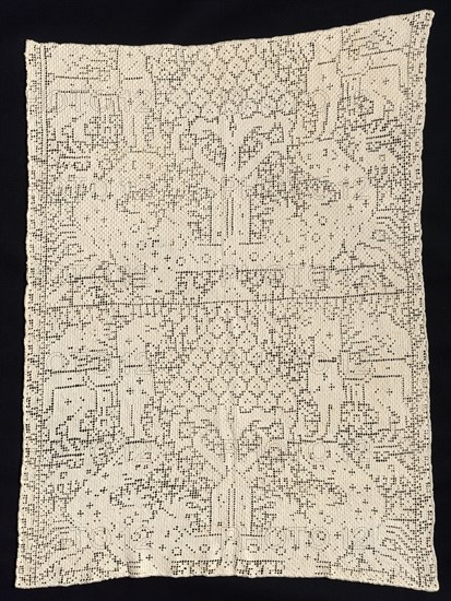 Lace (Filet Cloth or Toile Stitch), 19th century. Spain, 19th century. Lace, filet cloth or toile stitch: linen; overall: 92.7 x 69.6 cm (36 1/2 x 27 3/8 in.).