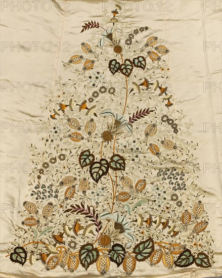 Embroidered Skirt Panel, 1800s. France, 19th century. Embroidery on satin; silk and beads; overall: 96.2 x 156.2 cm (37 7/8 x 61 1/2 in.)