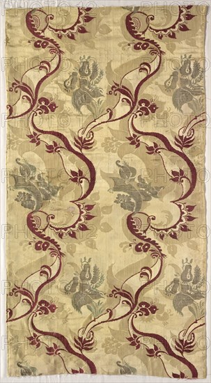 Length of Brocaded Silk, 1700s. France or Italy, 18th century. Damask, brocaded; silk and metal; average: 93 x 52 cm (36 5/8 x 20 1/2 in.)