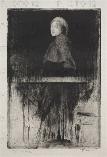 Woman with a cape, 1889. Albert Besnard (French, 1849-1934). Etching and roulette; sheet: 32.7 x 25.2 cm (12 7/8 x 9 15/16 in.); plate: 23.6 x 16 cm (9 5/16 x 6 5/16 in.)