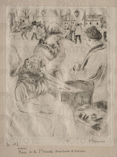 Chestnut Vendor, 1878. Camille Pissarro (French, 1830-1903). Drypoint; sheet: 43.4 x 30.2 cm (17 1/16 x 11 7/8 in.); platemark: 20.9 x 16.3 cm (8 1/4 x 6 7/16 in.)