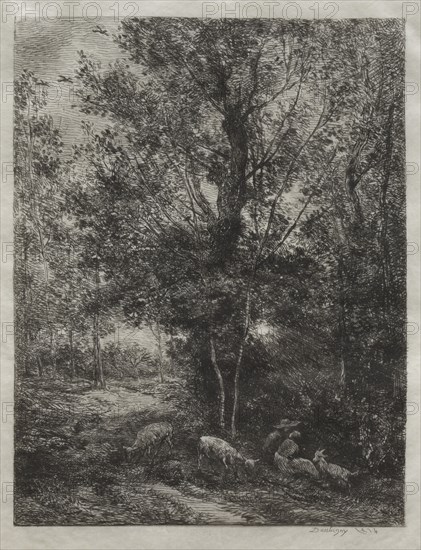 The Shepherd and the Shepherdess, 1874. Charles François Daubigny (French, 1817-1878). Etching; sheet: 32.8 x 24.8 cm (12 15/16 x 9 3/4 in.); platemark: 28.9 x 21.5 cm (11 3/8 x 8 7/16 in.)
