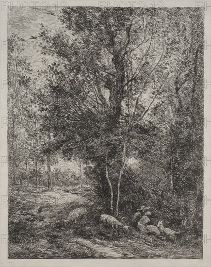 The Shepherd and the Shepherdess, 1874. Charles François Daubigny (French, 1817-1878). Etching; sheet: 32.6 x 24 cm (12 13/16 x 9 7/16 in.); plate: 28.4 x 21.6 cm (11 3/16 x 8 1/2 in.).