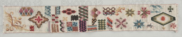 Sampler, c. 1850-1860s. Europe, 19th century. Wool on canvas; overall: 65.2 x 9.8 cm (25 11/16 x 3 7/8 in.)