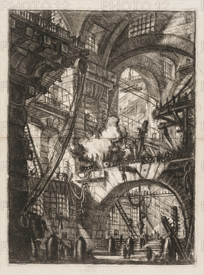 The Prisons:  A Perspective of Arches with a Smoking Fire in the Center. Giovanni Battista Piranesi (Italian, 1720-1778). Etching
