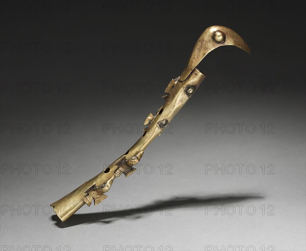 Flute, c. 500-200 BC. Peru, Northern Highlands, Chavín de Huantar(?), Chavín style (1000-200 BC). Hammered and cut gold; overall: 14 cm (5 1/2 in.).