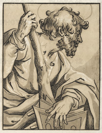 Christ and the Apostles, no. 10: Christ and the Apostles: St. Judas Thaddeus (with the Club), 1600s. Ludolph Büsinck (German, 1590-1669), after G. Lallemand. Chiaroscuro woodcut; sheet: 24.4 x 19.1 cm (9 5/8 x 7 1/2 in.); image: 21 x 16 cm (8 1/4 x 6 5/16 in.)