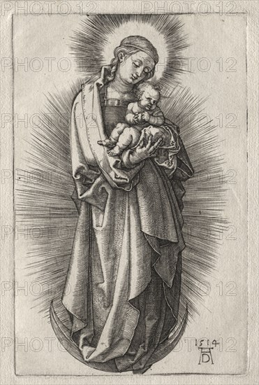 The Virgin with Hairband on a Crescent Moon, 1508. Albrecht Dürer (German, 1471-1528). Engraving