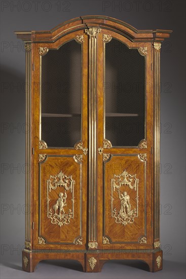 Bookcase, c. 1720. Attributed to Charles Cressent (French, 1685-1768). Kingwood and rosewood veneers, gilt metal mounts; overall: 247.6 x 132.1 x 57.2 cm (97 1/2 x 52 x 22 1/2 in.).