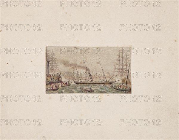 Needle-box Print:  The Royal Fleet in Kilkenny Bay (?), 1850. George Baxter (British, 1804-1867). Baxter process