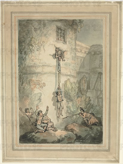 Escape of French Prisoners. Thomas Rowlandson (British, 1756-1827). Pen and Ink and watercolor wash;