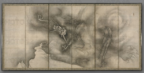 Dragon, 1500s. Sesson Shukei (Japanese, 1504-1589). Pair of six-panel folding screens; ink on paper; overall: 168.7 x 350.4 cm (66 7/16 x 137 15/16 in.); image: 157.3 x 339 cm (61 15/16 x 133 7/16 in.).