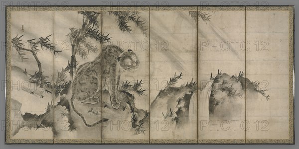 Tiger, 1500s. Sesson Shukei (Japanese, 1504-1589). Pair of six-panel folding screens; ink on paper; overall: 168.7 x 350.4 cm (66 7/16 x 137 15/16 in.); image: 157.3 x 339 cm (61 15/16 x 133 7/16 in.).