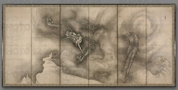 Dragon and Tiger, 1500s. Sesson Shukei (Japanese, 1504-1589). Pair of six-panel folding screens; ink on paper