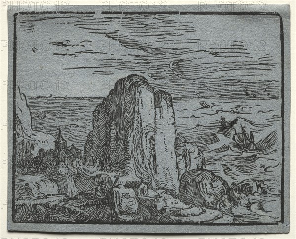 From a set of 4  Landscapes: No.4- Cliff on the Seashore. Hendrick Goltzius (Dutch, 1558–1617). Woodcut