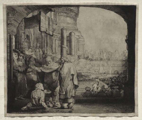 Peter and John Healing the Cripple at the Gate of the Temple, 1659. Rembrandt van Rijn (Dutch, 1606-1669). Etching and drypoint; sheet: 18.9 x 22.3 cm (7 7/16 x 8 3/4 in.); platemark: 18 x 21.3 cm (7 1/16 x 8 3/8 in.).