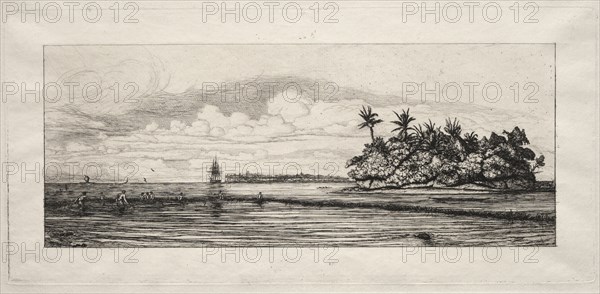 Oceania:  Fishing near Islands with Palms in the Uea or Wallis Group, 1863. Charles Meryon (French, 1821-1868). Etching