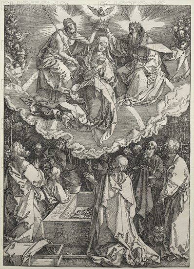 The Life of the Virgin: The Assumption and Coronation of the Virgin, 1510. Albrecht Dürer (German, 1471-1528). Woodcut; platemark: 29 x 20.6 cm (11 7/16 x 8 1/8 in.); paper: 29 x 20.6 cm (11 7/16 x 8 1/8 in.)