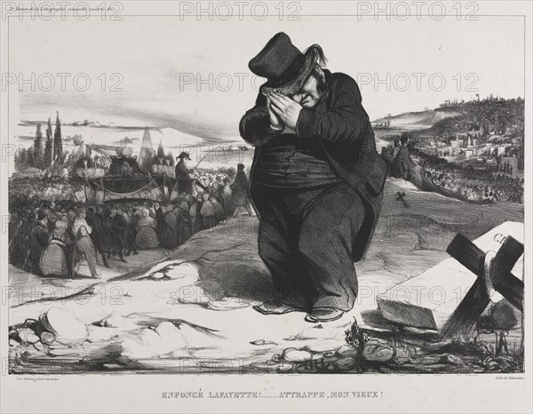 The Monthly Association (plate 22): Failed Lafayette!  It Serves You Right, My Old Friend!, 1834. Honoré Daumier (French, 1808-1879), Aubert. Lithograph; sheet: 36.2 x 55.6 cm (14 1/4 x 21 7/8 in.); image: 29.3 x 42.1 cm (11 9/16 x 16 9/16 in.)