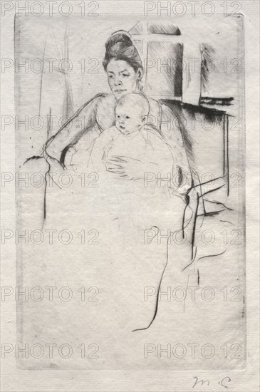 Mrs. Gardner Cassatt and Her Baby Seated near a Window, c. 1887. Mary Cassatt (American, 1844-1926). Drypoint