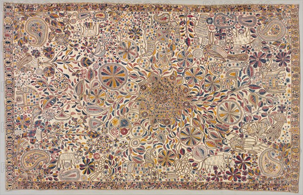 Kantha (Ceremonial Quilt), 1800s. India, East Bengal, 19th century. Embroidery: cotton thread on cotton tabby ground; overall: 184.8 x 118.7 cm (72 3/4 x 46 3/4 in.)