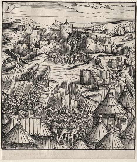 Der Weisskunig: The Storming of Nantes, 1512-1515. Hans Burgkmair (German, 1473-1531). Woodcut; sheet: 23.2 x 19.7 cm (9 1/8 x 7 3/4 in.); image: 21.7 x 19.7 cm (8 9/16 x 7 3/4 in.)