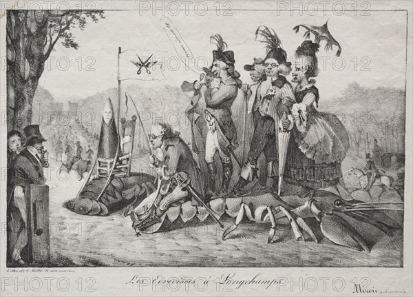 Published in le Miroir on 4 April 1822: The Crayfish of Longchamps, 1822. Eugène Delacroix (French, 1798-1863). Lithograph; sheet: 26.4 x 35 cm (10 3/8 x 13 3/4 in.); image: 20.2 x 30.8 cm (7 15/16 x 12 1/8 in.).