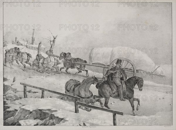 Four Diverse Subjects: Wagon climbing a Hill. Théodore Géricault (French, 1791-1824). Lithograph
