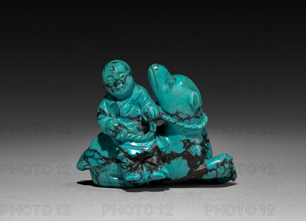Boy and Dog, 15th Century. China, Ming dynasty (1368-1644). Turquoise; overall: 3.9 x 5 cm (1 9/16 x 1 15/16 in.)