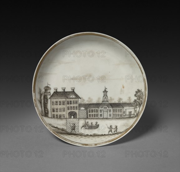 Saucer with View of Town (Cleves?), c. 1770-1785. China, Chinese Export -- Continental Market, 18th century. Porcelain; diameter: 11.5 cm (4 1/2 in.).