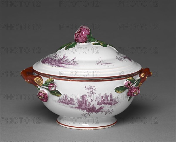 Covered Bowl, c. 1775. Saint-Clément Factory (French). Tin-glazed earthenware (faience) with enamel decoration; overall: 13.4 x 16.9 cm (5 1/4 x 6 5/8 in.).