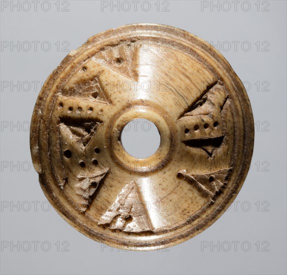 Spindle Whorl, 700s - 900s. Iran, early Islamic period, 8th - 10th century. Bone, incised; overall: 0.7 x 2.1 x 2.1 cm (1/4 x 13/16 x 13/16 in.)