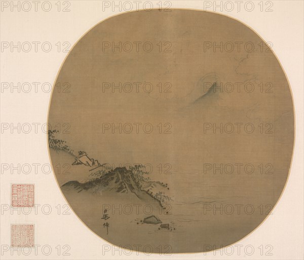 Scholar Reclining and Watching Rising Clouds, Poem by Wang Wei, 1225-75. Ma Lin (Chinese, c. 1185-after 1260). Album leaf, ink on silk; image: 25.1 x 25.3 cm (9 7/8 x 9 15/16 in.); with mat: 33.3 x 40.5 cm (13 1/8 x 15 15/16 in.).