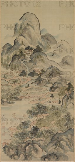 Fishing in Springtime, 1700s. Ike Taiga (Japanese, 1723-1776). Hanging scroll, ink and color on silk; painting only: 124 x 49.4 cm (48 13/16 x 19 7/16 in.); including mounting: 210 x 62.9 cm (82 11/16 x 24 3/4 in.).
