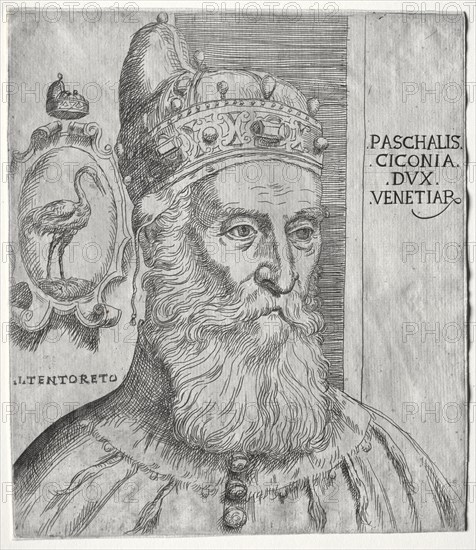Portrait of Pasquale Cicogna, Doge of Venice. Jacopo Palma il Giovane (Italian, c. 1548-1628). Etching