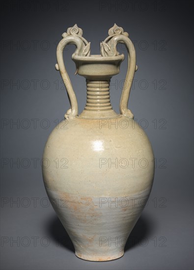 Jar (Amphora) with Dragon Handles, 600s. China, Sui dynasty (581-618) to early Tang dynasty (618-907). Glazed stoneware with modeled and applied decoration; diameter: 20.3 cm (8 in.); overall: 41.6 cm (16 3/8 in.).