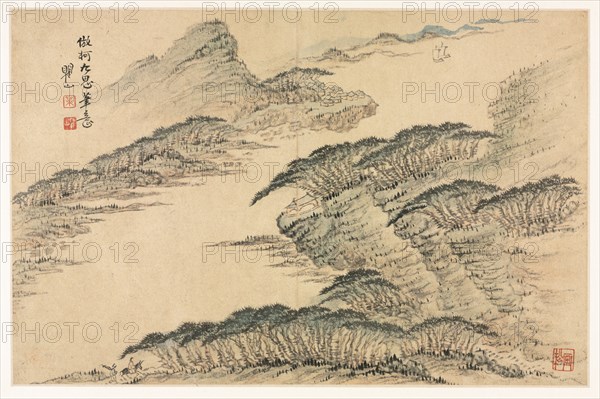 Landscapes in Various Styles after Old Masters, 1690. Mei Qing (Chinese, 1623-1697). Album leaf: ink and color on paper; overall: 28.6 x 44 cm (11 1/4 x 17 5/16 in.).