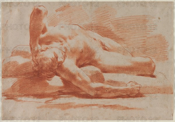 Reclining Male Nude, second half 18th century. Gaetano Gandolfi (Italian, 1734-1802). Red chalk (stumped); sheet: 26.5 x 38.2 cm (10 7/16 x 15 1/16 in.)
