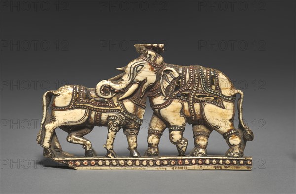 Bull and Elephant in Combat, 1500s-1600s. South India or Ceylon, 16th-17th century. Ivory; overall: 9.6 x 16.2 cm (3 3/4 x 6 3/8 in.).