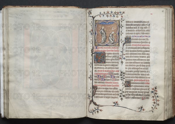 The Gotha Missal:  Fol. 65r, The Church and the Synagogue, c. 1375. And workshop Master of the Boqueteaux (French). Ink, tempera, and gold on vellum; blind-tooled leather binding; codex: 27.1 x 19.5 cm (10 11/16 x 7 11/16 in.)