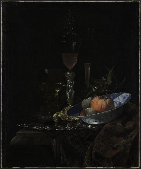 Wineglass and a Bowl of Fruit, 1663. Willem Kalf (Dutch, 1619-1693). Oil on canvas; framed: 81 x 70.5 x 7.5 cm (31 7/8 x 27 3/4 x 2 15/16 in.); unframed: 60.3 x 50.2 cm (23 3/4 x 19 3/4 in.).