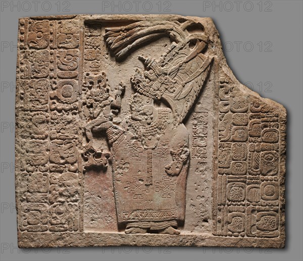 Panel with Royal Woman, c. 795. Maya style, Mexico or Guatemala, Usumacinta River region, Classic Period, 250-900. Limestone; overall: 60.4 x 69.8 cm (23 3/4 x 27 1/2 in.).